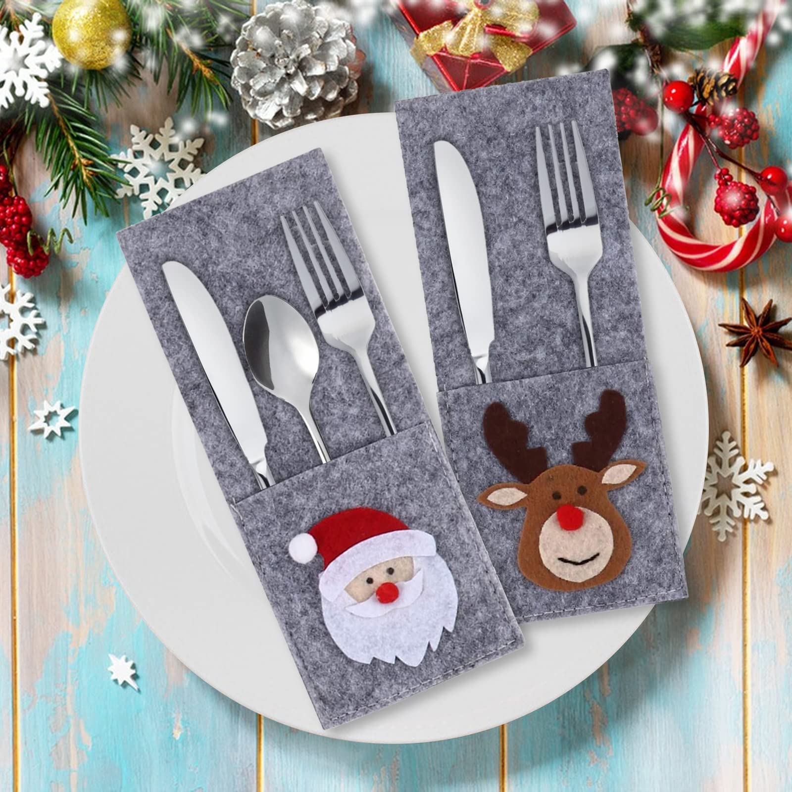 Ensemble De 6 Porte-couverts De Noël En Tissu Non Tissé Rouge - Pour Décorer La Table De Fête - 6