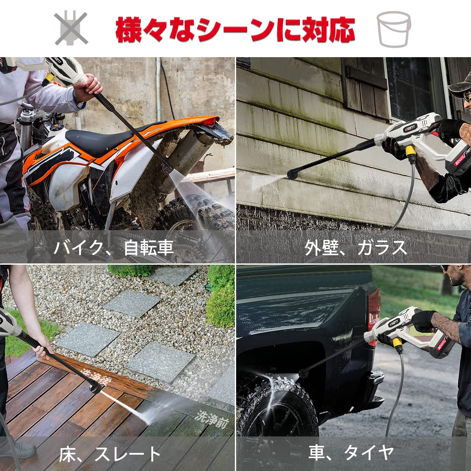 Amazon.co.jp: INMETT 高圧洗浄機 充電式 家庭用 コードレス 軽量2.2KG 