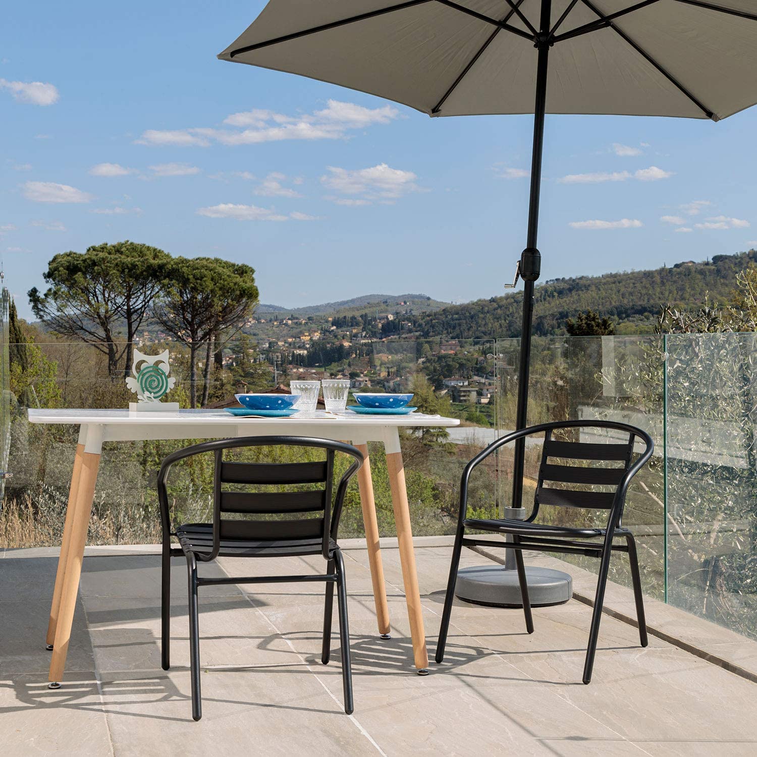 Baroni Home Set Sedie da Giardino, Sedie da Esterno per Giardino, Terrazza, Balcone, Veranda, Piscina, in Metallo, Sedie Impilabili, Colore Nero, 2 Pezzi 56x55x75 cm