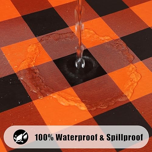 Miniatura 3 de smiry - Mantel de vinilo redondo para mesa de 45-56 pulgadas, mantel elástico, ajustado e impermeable, diseño de cuadros, respaldo en franela, para