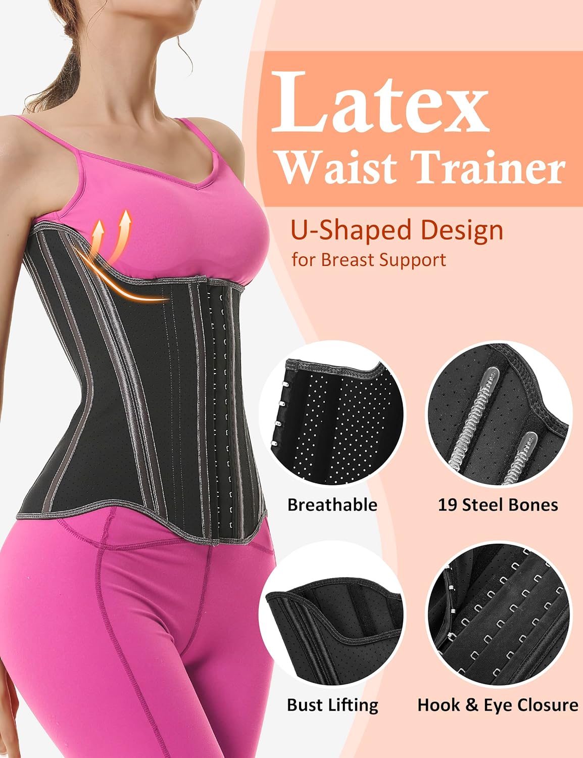 GainKee Waist Trainer for Women Corset Underbust Waist Cincher Trimmer Tummy Control Workout Body Shaper Girdle