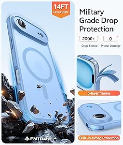 FNTCASE for iPhone Air Case 2025: Magnetic Translucent Matte [Full Covered Camera Protection] [Screen Protector] Military Grade Shockproof Slim Cover Drop Proof Protective Phone Cases - Light Blue