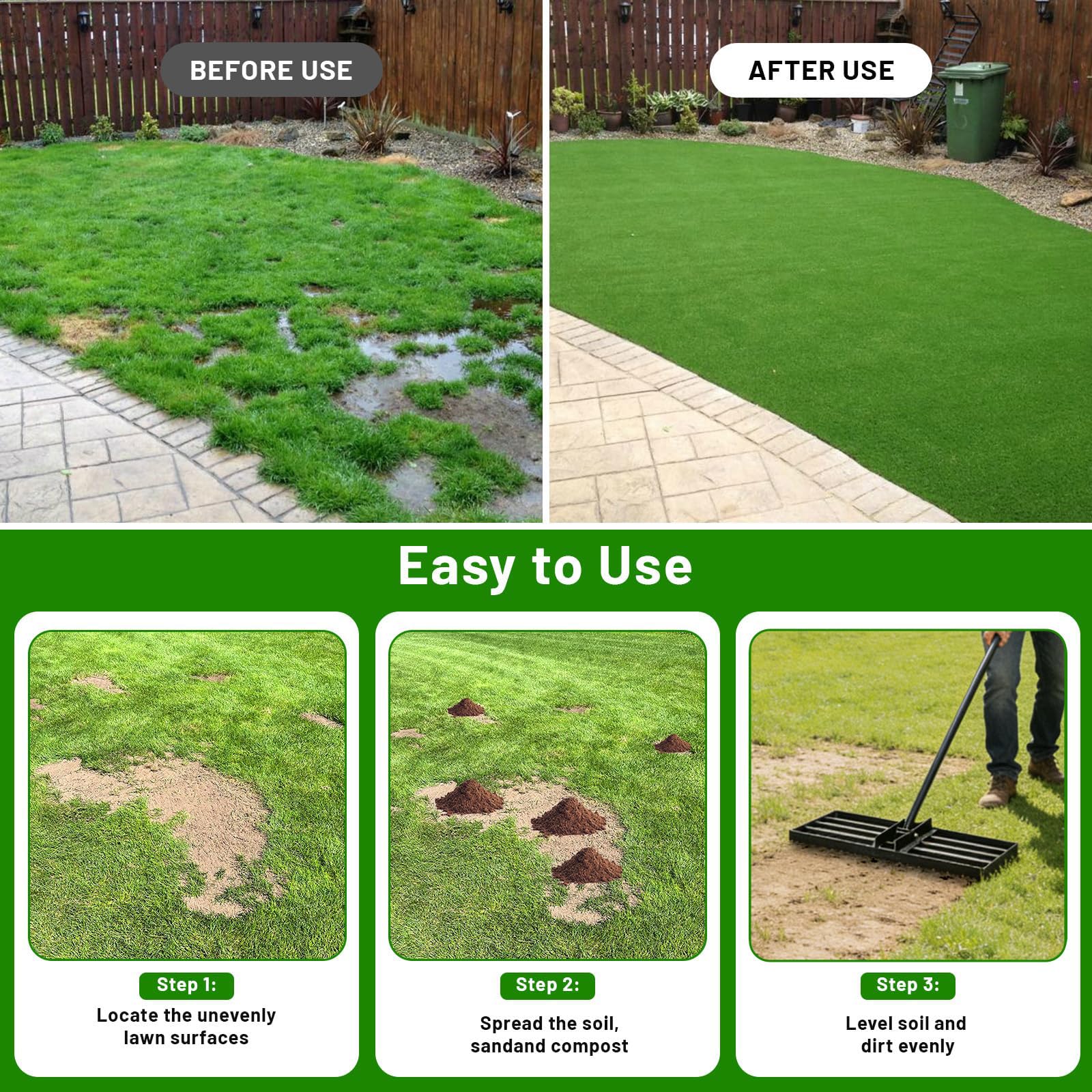 Lawn Levelling Rake uk with 200cm Long Handle, 75x25cm Leveling Base Ergonomic Effort Saving Garden Lawn Level Tool, Landscape Rake Soil Sand Dirt Ground Leveler Tool for Patio Yard Garden Golf Course — view 7
