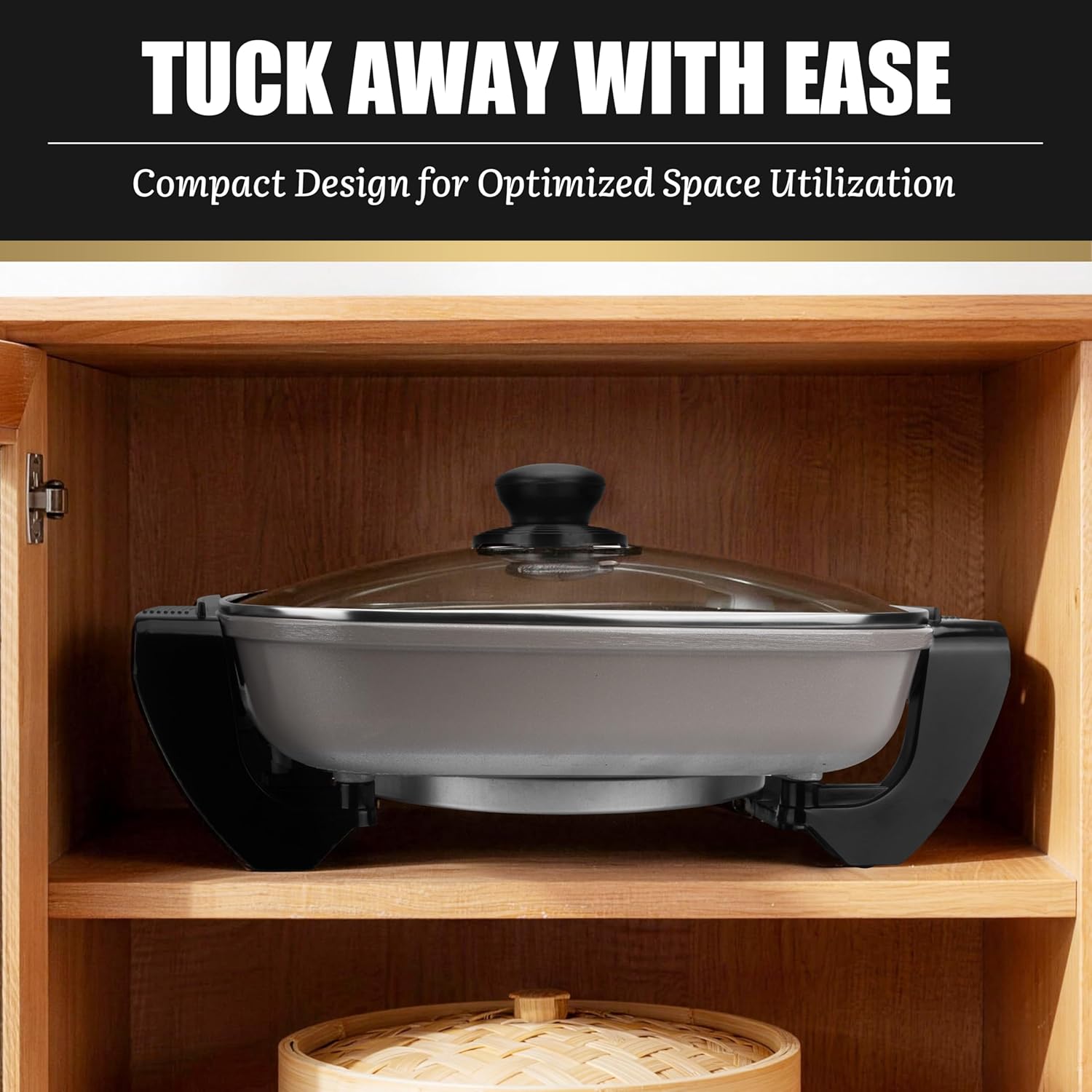 FineMade 12-inch Family Size Electric Skillet with Lid, Ceramic Skillet Electric, Square Skillet, Non Stick Electric Skillet Griddle Pan, PFAS-Free Temperature Control, 1500W, 6 QT, Gray