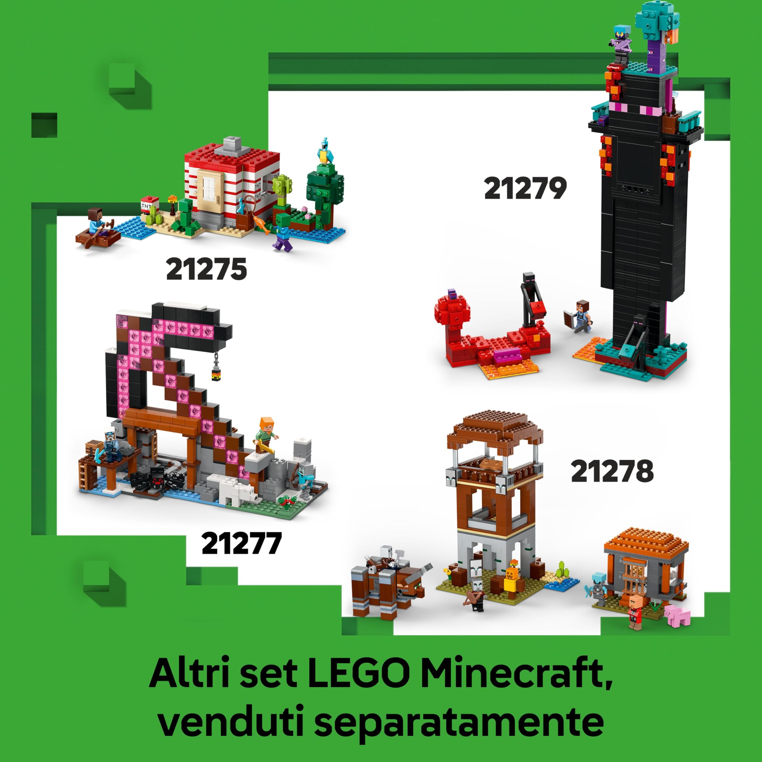 LEGO Minecraft Creeper Giocattolo - Action Figure di Mob Snodabile con Scomparto Segreto con Maiale e Elemento TNT - Regalo per Gamer, Bambini, Bambine e Fan Adolescenti da 10 Anni in su - 21276