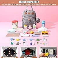 Vista 5 de Mochila multifuncional impermeable para pañales - Bolsa de pañales de gran capacidad con mochila para pañales para bebés, Gris, Ocio