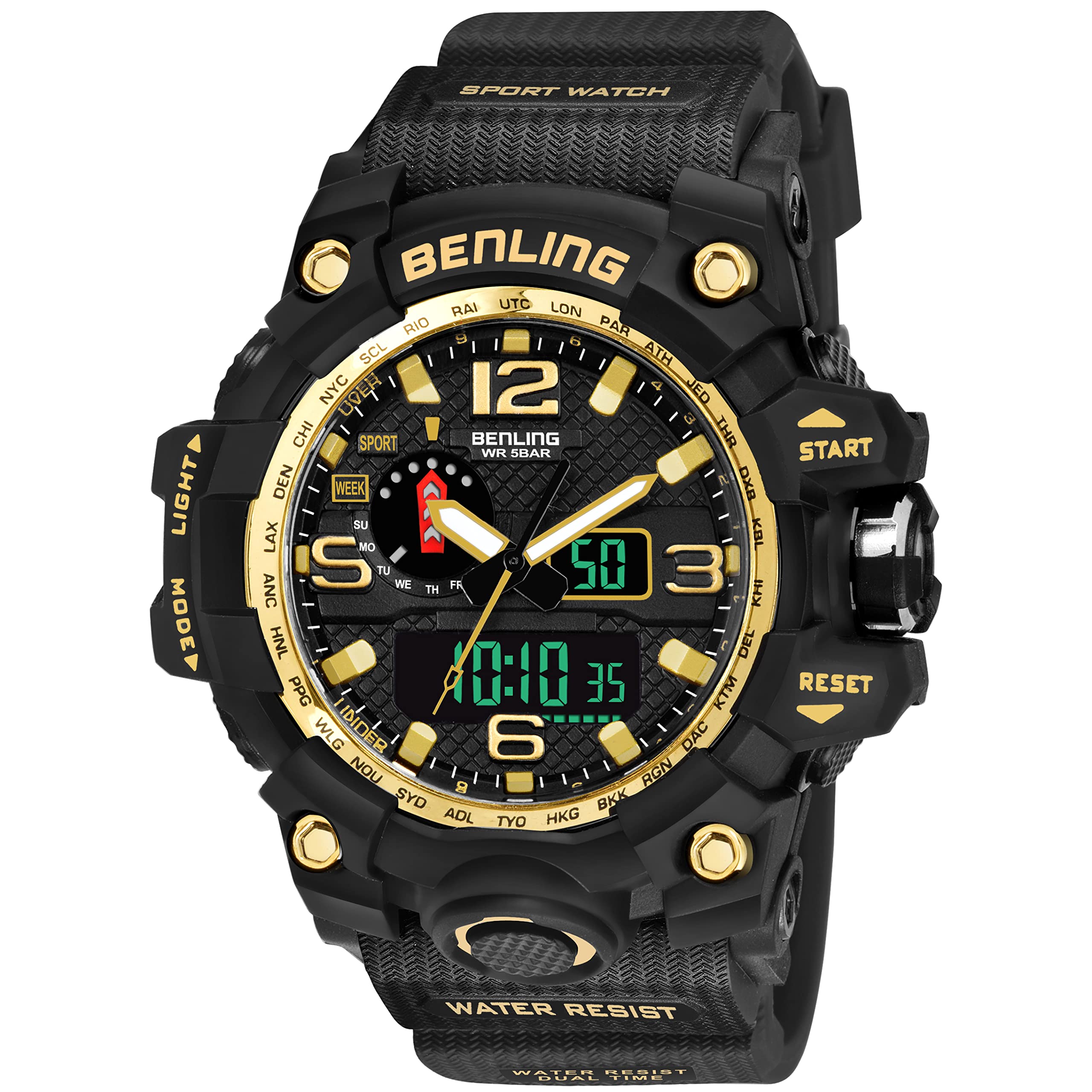 Benling 6002 Multifunctional Analog Digital Sports Watch for Mens, Alarm with Backlight, Case Size 57mm, Waterproof Up to 30 Meters, Daily Casual-Wear for Boys - Golden (B0BRPVLHKQ) Amazon Price History, Amazon Price Tracker