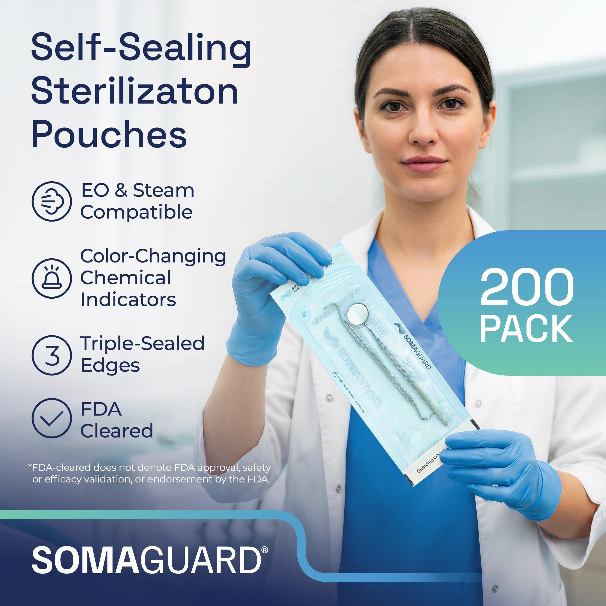 Pochettes de stérilisation auto-scellantes – Indicateurs de changement de couleur pour autoclave EO et vapeur – Triple fermeture – Fermeture adhésive – Ouverture facile – Sans latex – 7,50 ×