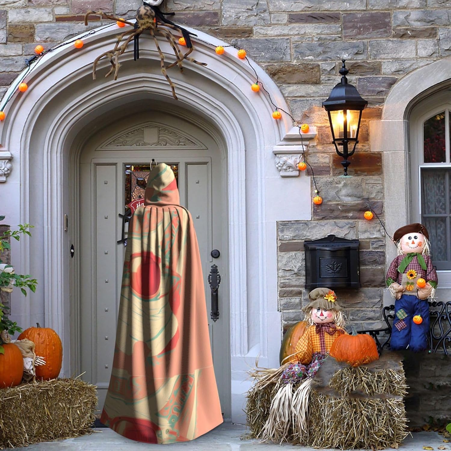 Retro Abstract Shades Men Women Halloween Role Play Party Decoration Hooded Poncho Black