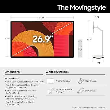 Samsung The Movingstyle 27-inch Class Portable Smart Touch Screen (UN27LSM7) Detachable and Rollable Style, Built-in Battery, NQ4 AI Gen2 Processor, Motion Xcelerator 120Hz