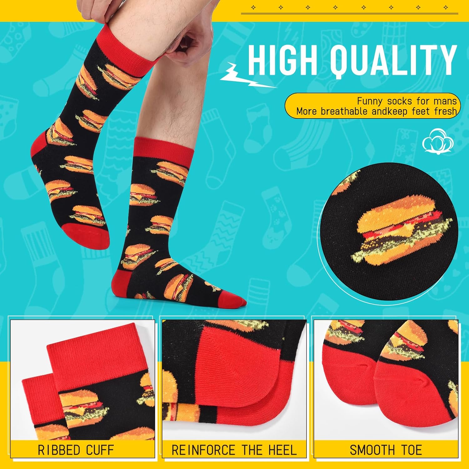 Crazy Food Socks Funny Sock for Men Women Fun Gift for Foodie Novelty Dress Cotton Socks - Image 5