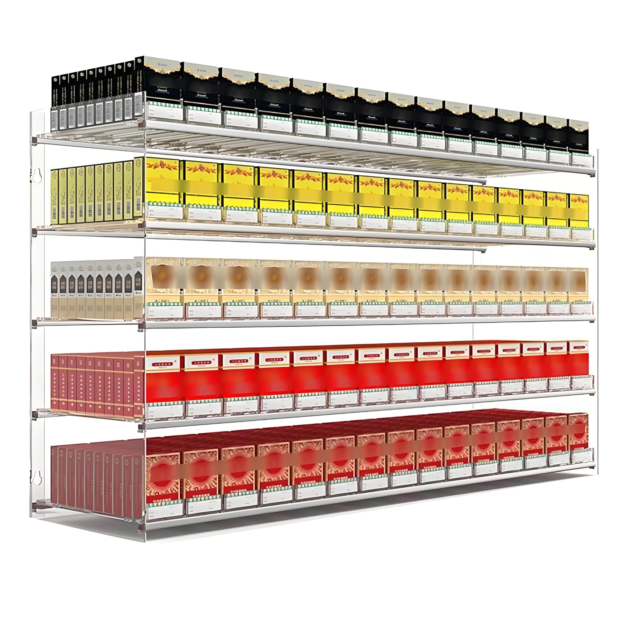 Caja con botón pulsador y estante expositor de cigarrillos comercial de acrílico