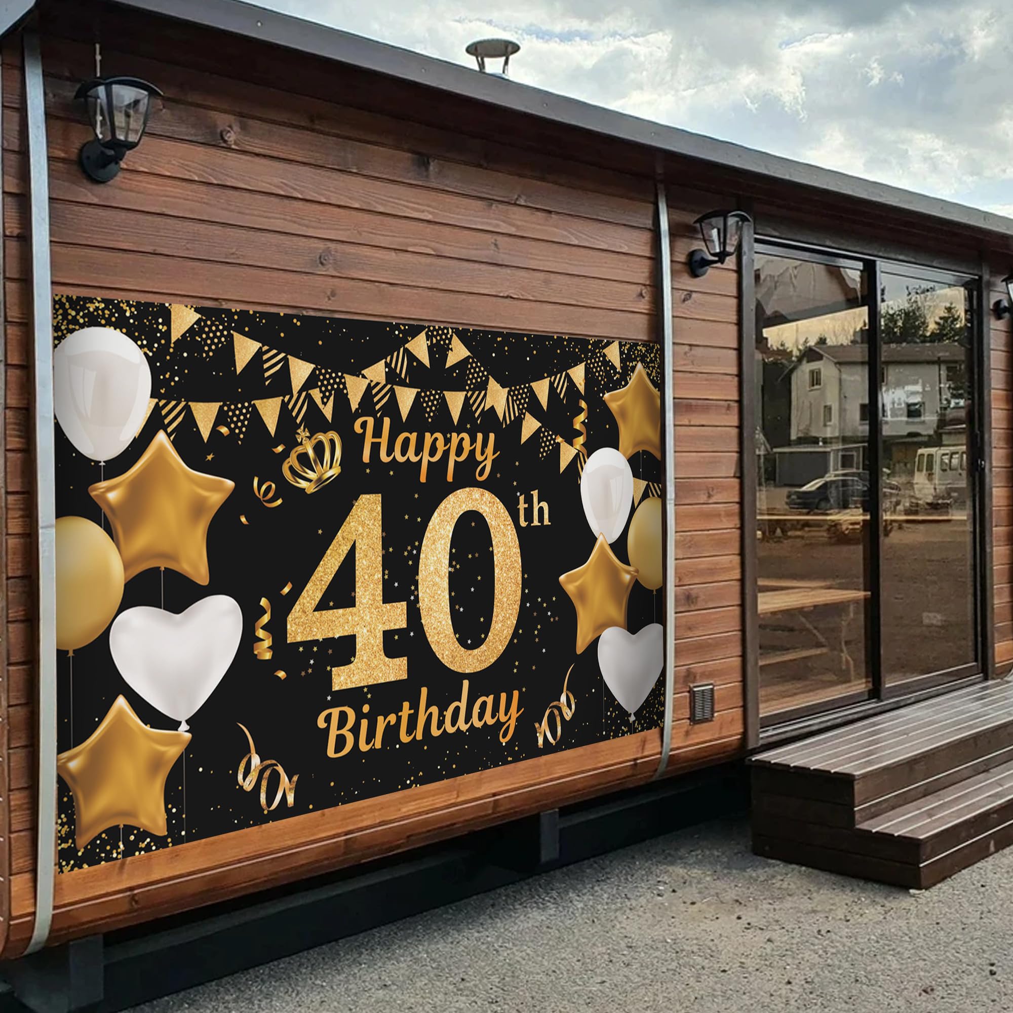 40. Geburtstag Banner Schwarz-gold – 180x110 Cm, Aus Polyester, Wiederverwendbar, Mit Aufhängeschnur
