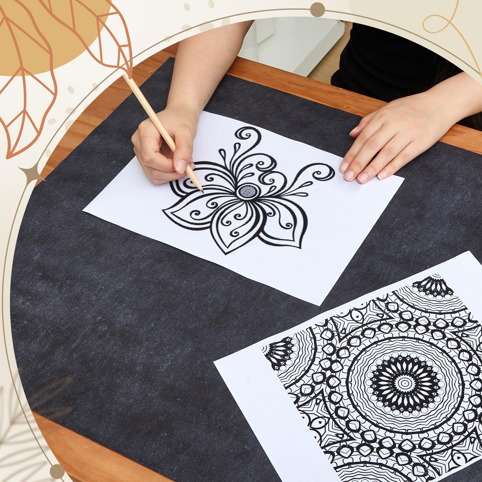 5 Blatt großes Kohlepapier zum Durchzeichnen von Graphit-Transferpapier, gewachstes Kohle-Transferpapier für Holz, Papier, Leinwand, Holzbearbeitungsmuster, Stoff, Skizzenzeichnen, Schwarz