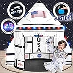 W&O Space Shuttle Explorer Tent with Blast-Off Button, LED Lights & 3 Space Toys - Rocket Ship Play Tent for Kids Ages 3-5