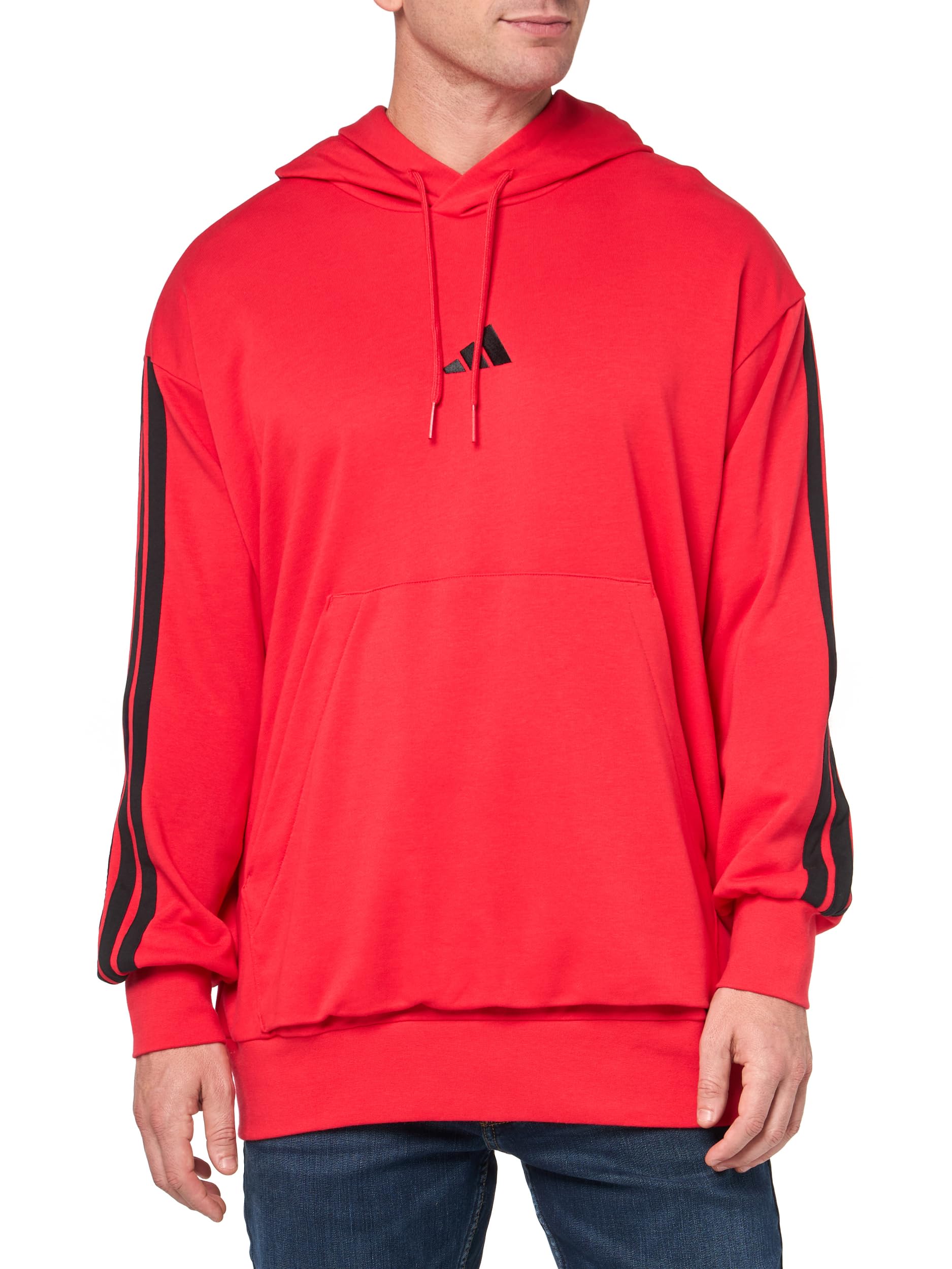 adidas Men's Essentials 3-Stripes French Terry Hoodie, Pure Ruby/Black, XXL