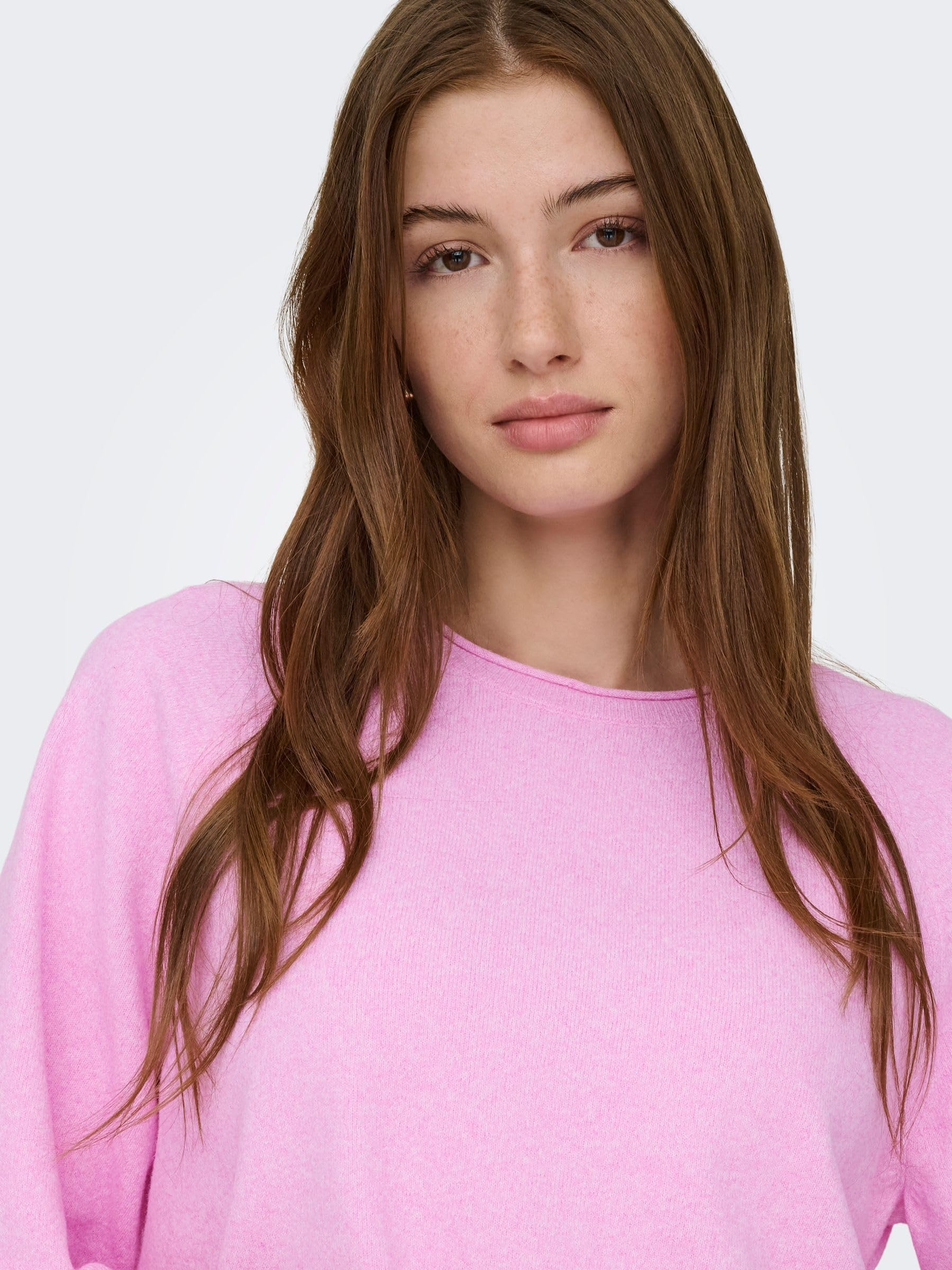 ONLY Onlloyal Knt Nca sweter z okrągłym dekoltem 3/4 Super różowy, L damski, Super różowy, L