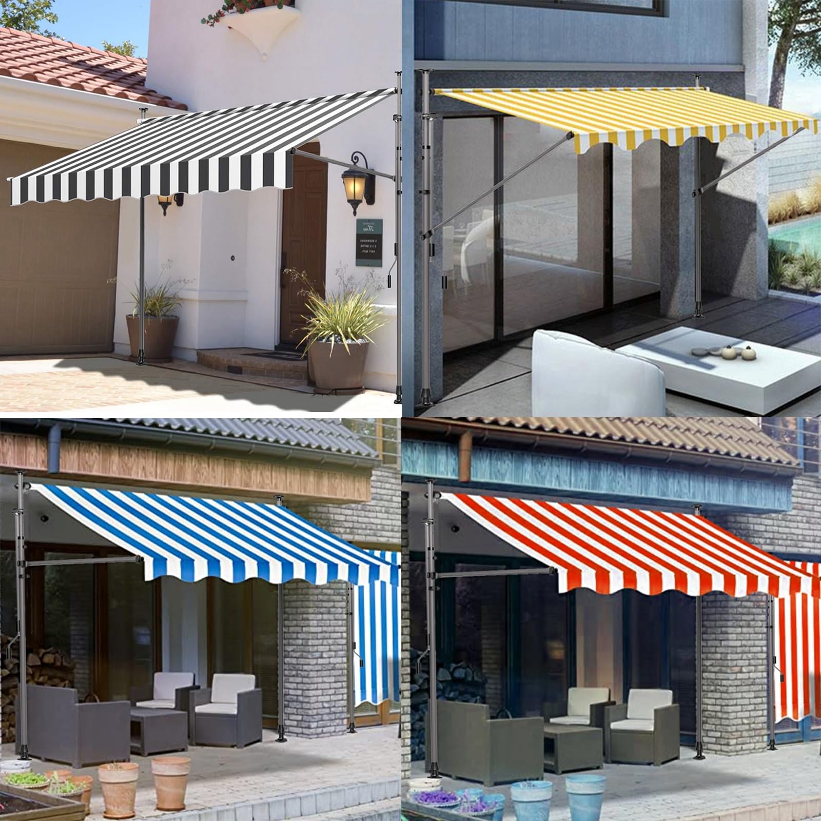 Manuale Retrattile Terrazza Tenda da Sole Sostituzione Tessuto Impermeabile (Senza Telaio) Tenda Impermeabile Tenda da Sole Copertura per Veranda Tettoia per Patio Esterno (Color : Yellow+wh