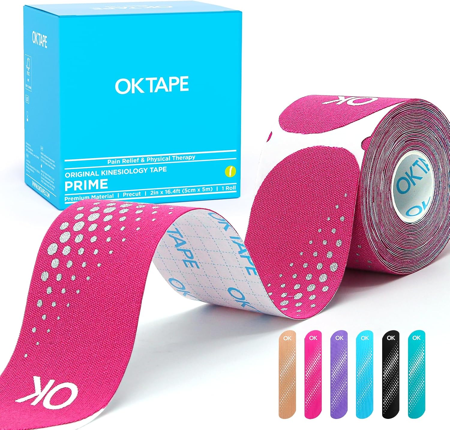OK TAPE Synthetic Kinesiology Tape Precut Strips, Waterproof Kinesiology Athletic Tape for Joint & Muscle Support, Reflective and Durable Tape, 2in×16.4ft Roll 20PCS | Pink