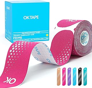 OK TAPE Synthetic Kinesiology Tape Precut Strips, Waterproof Kinesiology Athletic Tape for Joint & Muscle Support, Reflective and Durable Tape, 2in×16.4ft Roll 20PCS | Pink