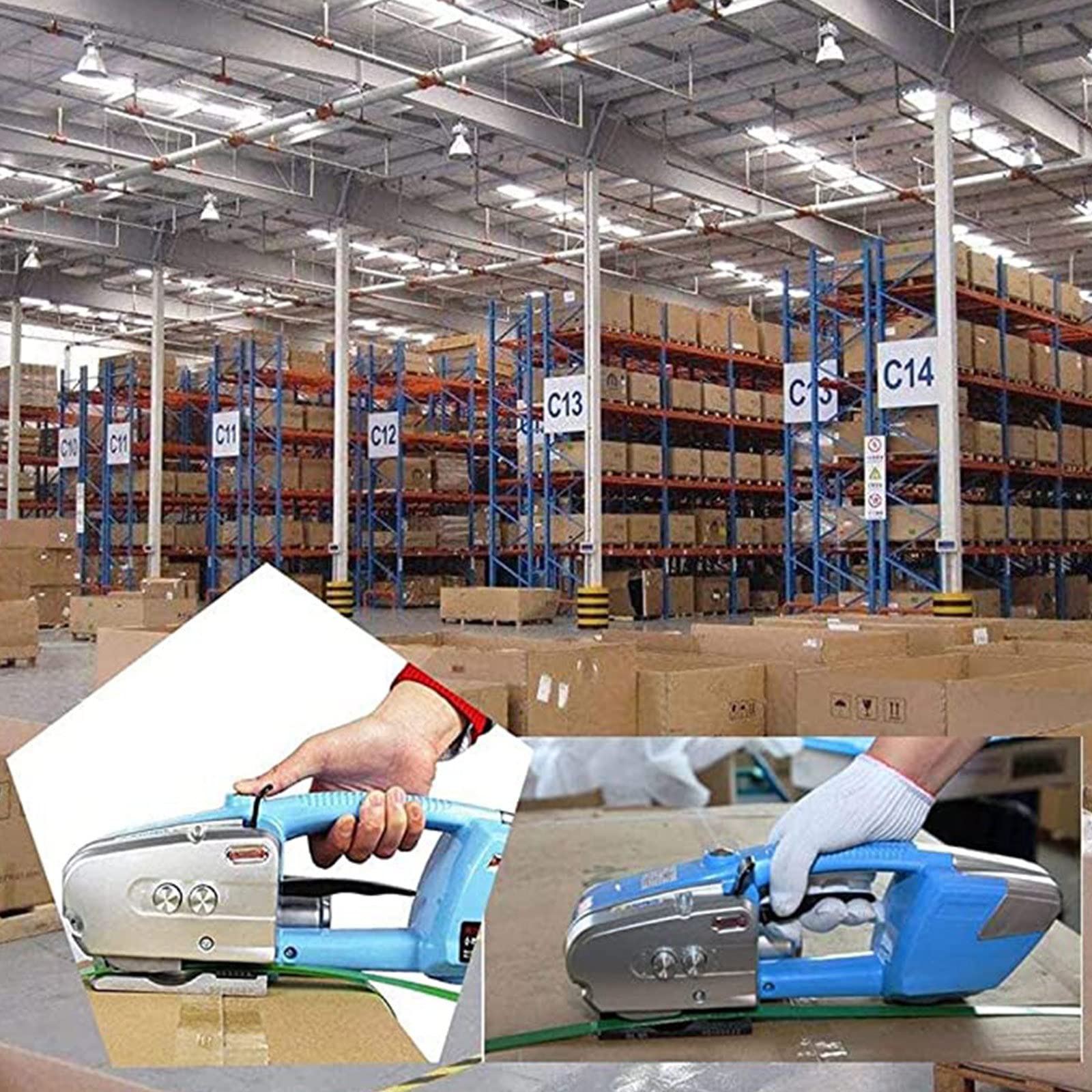 Kit di reggiatura Elettrico, Reggiatrice elettrica, Reggiatrice alimentata a Batteria, Tenditore per reggiatrice Elettrico, Reggiatrice Automatica Portatile, per 13-16 mm