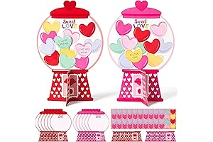 WATINC 24Pcs Valentine's Day Gumball Machine Craft Kits - DIY Heart Bubble Gum Machine Decorations