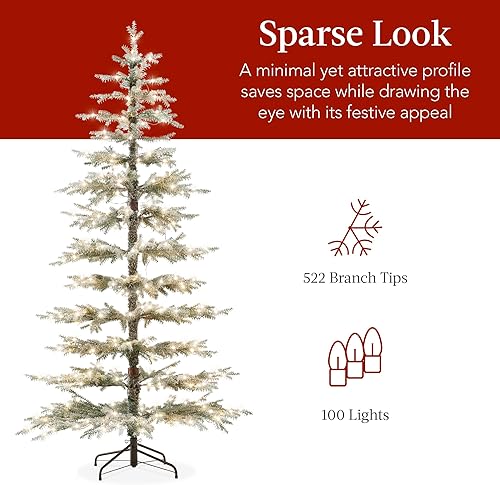 Miniatura 5 de Best Choice Products Árbol de Navidad escaso preiluminado de 4.5 pies, decoración navideña de pino flocado artificial con 522 puntas de rama, 100