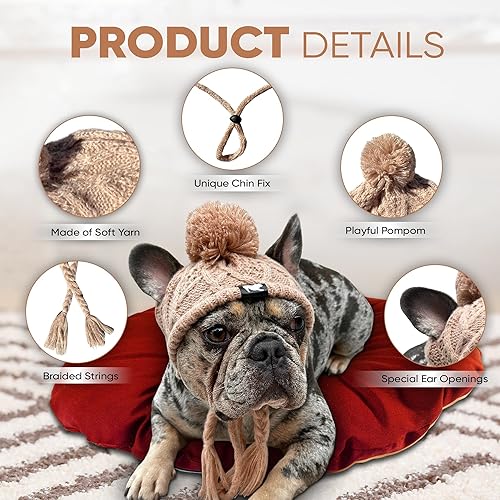 Miniatura 2 de Fabulous Fido CozyEars - Sombrero clásico de punto para perro, sombrero de invierno con agujeros para las orejas y fijación de barbilla ajustable