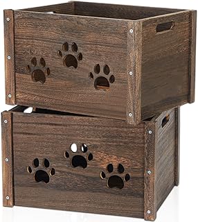 Wooden Crates 2 Pack, Hollow Claw Wooden Crates for Display & Storage, F...