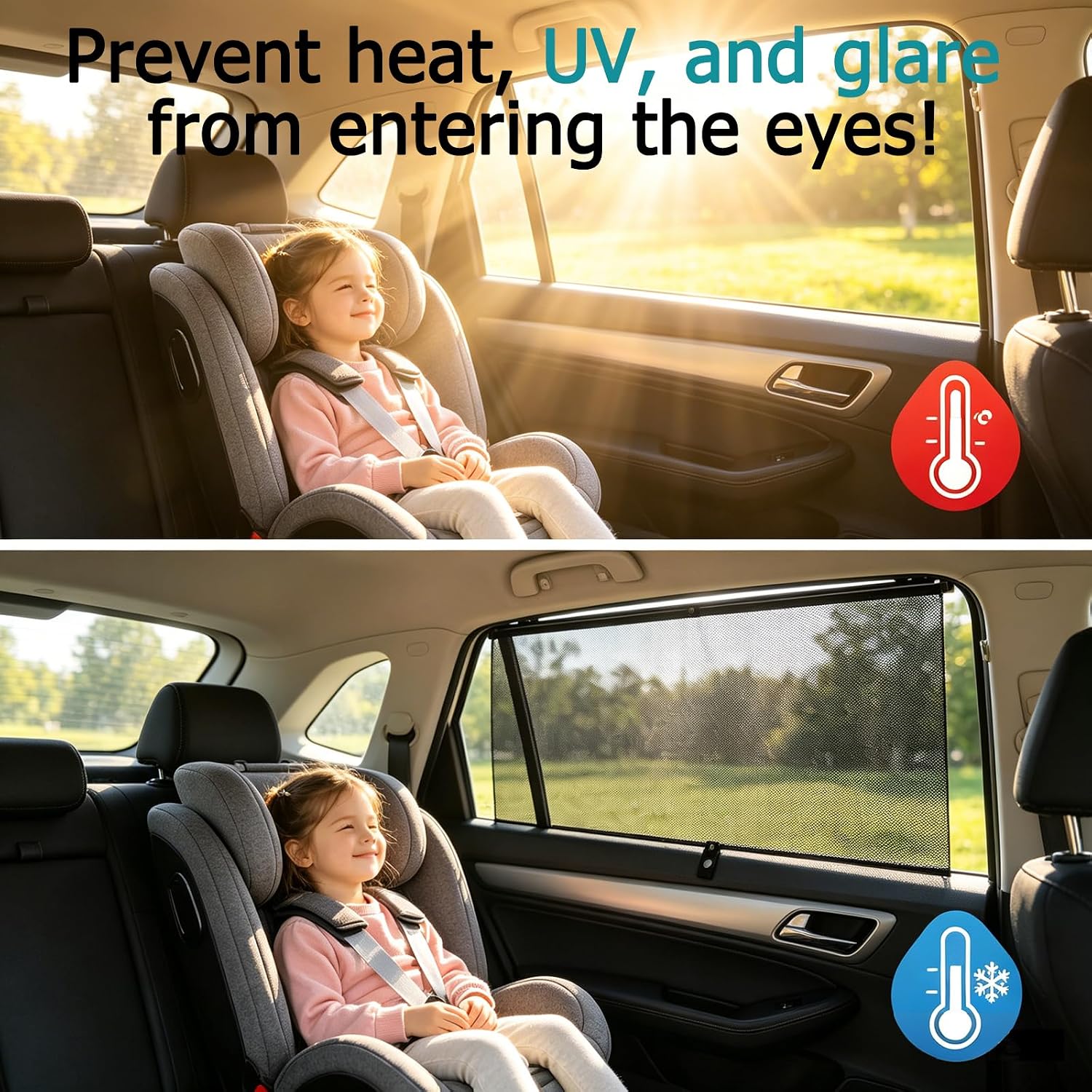 2 Pack Retractable Car Shades for Side Windows - Window Sun Shade for Car with Strong Suction Cups | Roller Shades UV Heat Block Sun Shade for Cars House Office Window (L:19.6"x19.6")