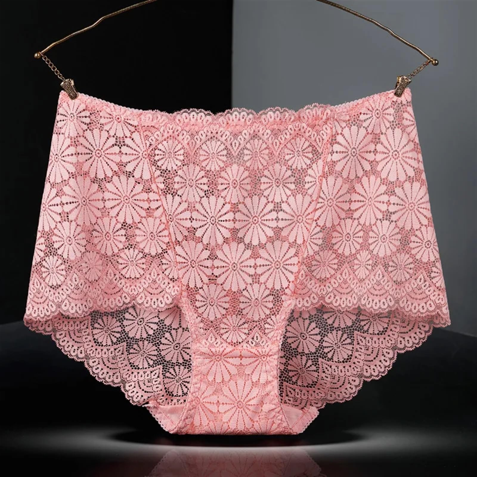 Majtki po kolana 3 sztuk/zestaw bielizna damska seksowna bielizna z wysokim stanem kobiety wydrążona koronkowa Plus Size majtki figi wnętrze Femenina (Color : Pink, Size : Large)