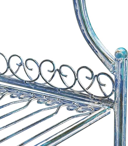 Miniatura 8 de SAFAVIEH PAT5014C Outdoor Collection Amaris - Estante para panaderos de 4 niveles de hierro forjado azul antiguo
