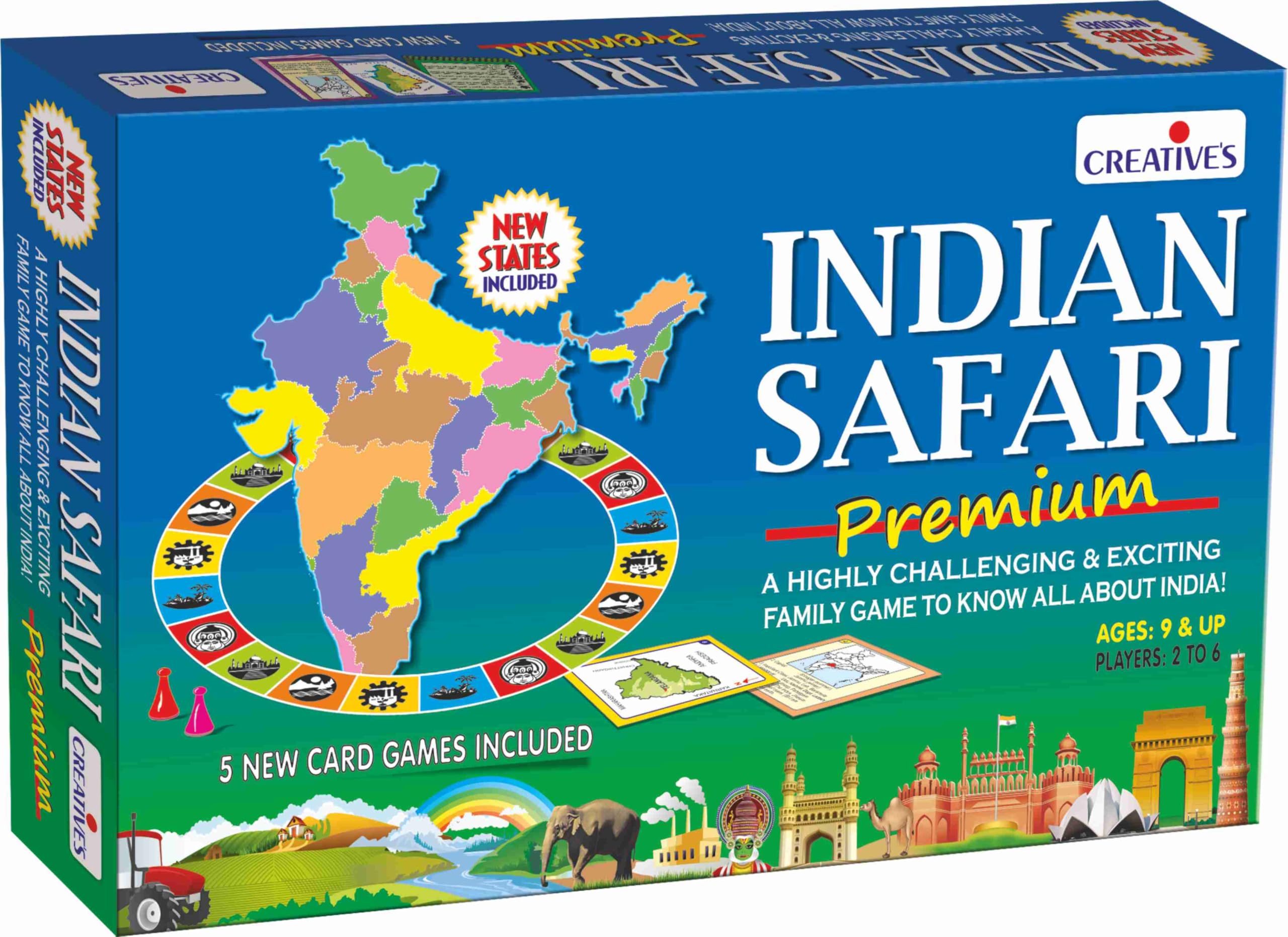 Creatives Indian Safari Premium Board Game | Know All About India | New Union Territories Map Cards | Learning Board Game | Educational Board Game for kids | India Map Board Game| Ages 9 & up (B009313C3O) Amazon Price History, Amazon Price Tracker