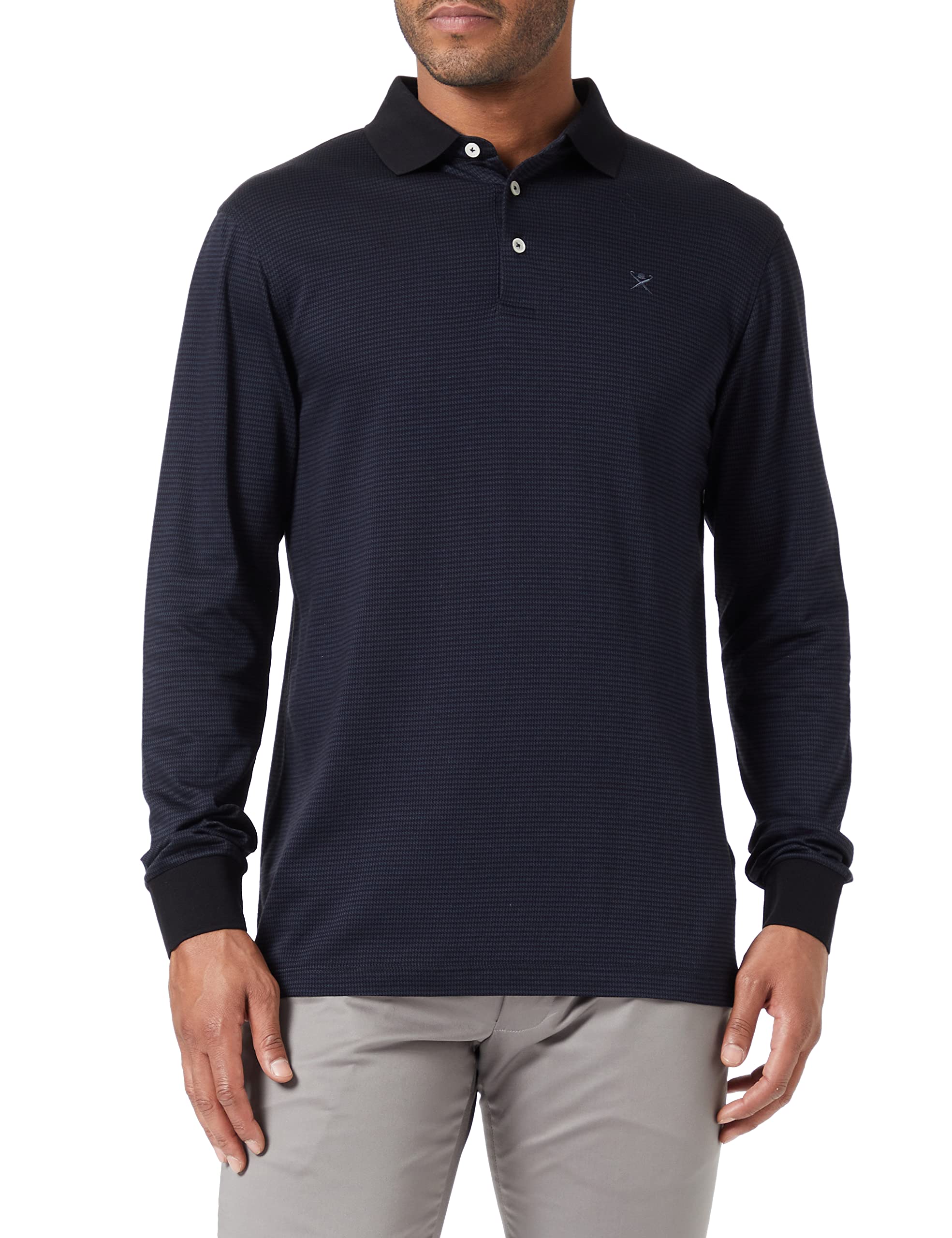 Hackett London Men's Dogstooth Jacq Polo Shirt, Black/Grey, M