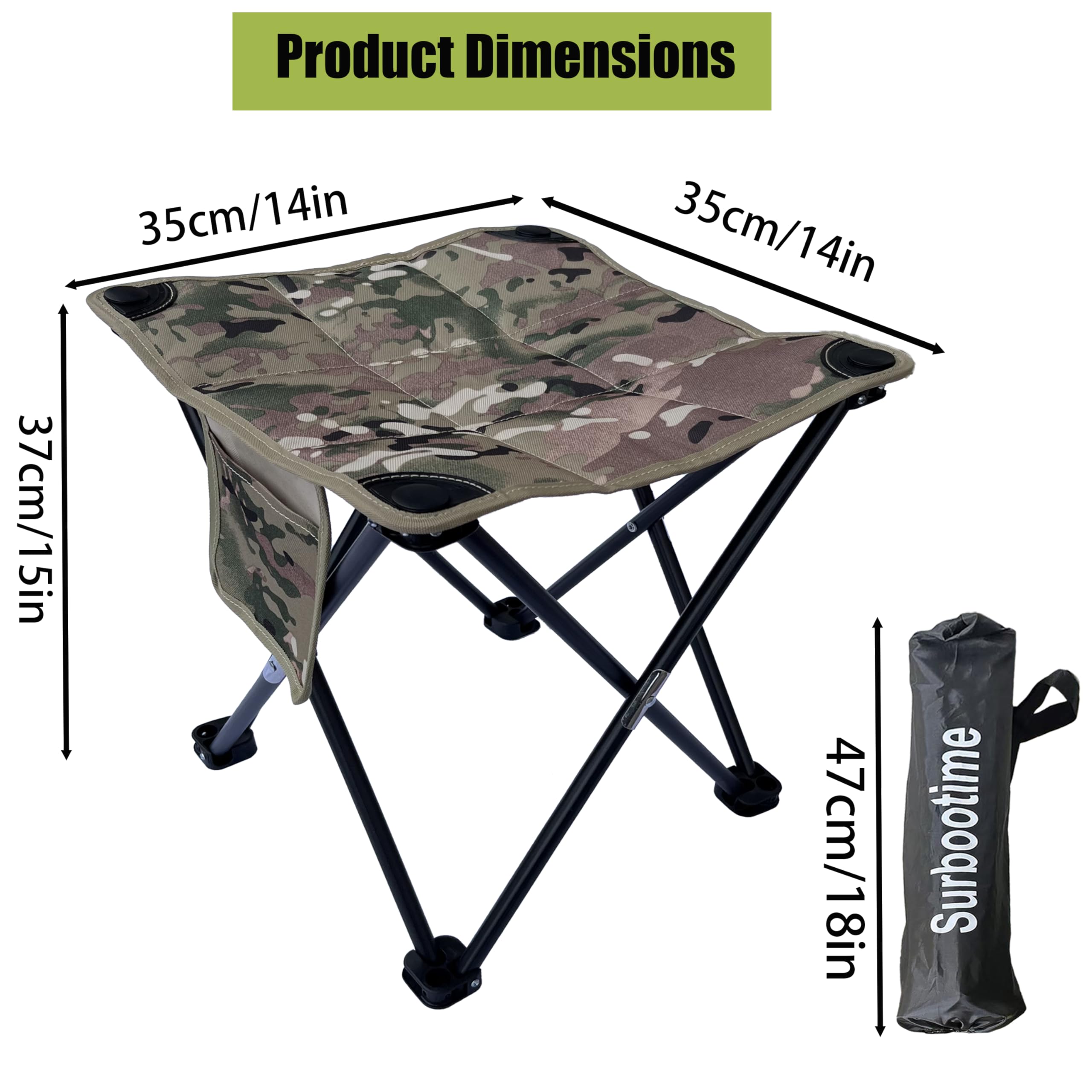 Sgabello da campeggio pieghevole portatile in 2 pezzi, con poggiapiedi in cotone, sedile da esterno, adatto per pesca, picnic, barbecue in spiaggia, escursionismo, con tasche laterali, 35,6 x 35,6 x