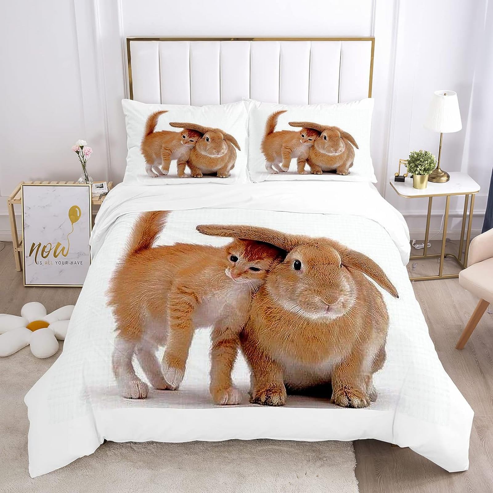 Copripiumino Matrimoniale 240x220 Coniglietto, Biancheria da Letto in Morbida Microfibra, Copri piumino Gatti e 2 Federe 50x80 cm