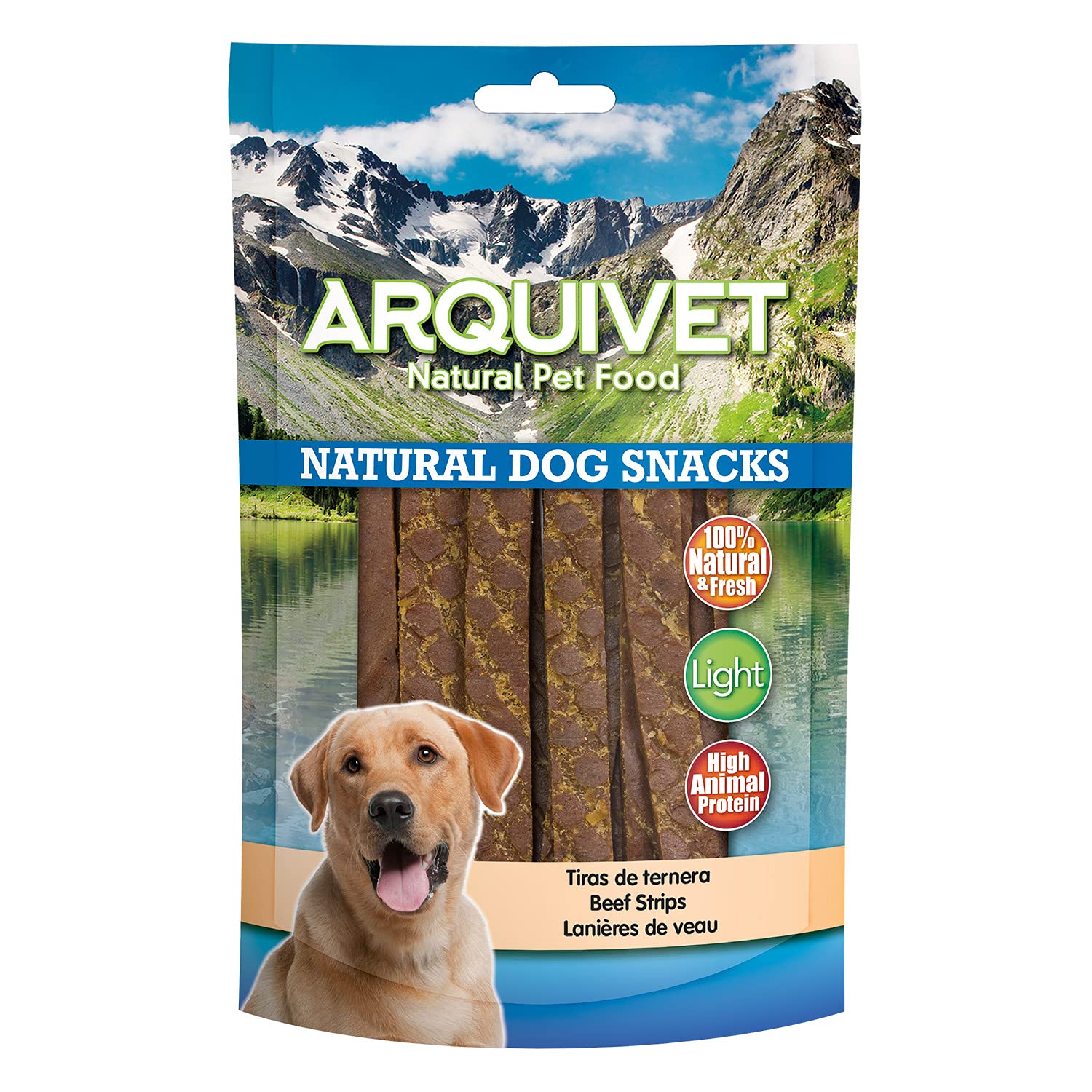 Arquivet Pack 12 Unidades Snack Tiras de Ternera 100 gr - Natural Dog Snacks - 100% Natural - Chuches, premios, golosinas para Perros - Producto Light - Muy Rico en nutrientes