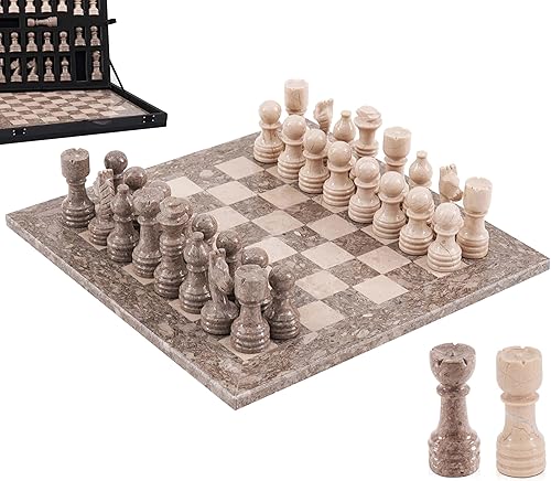 Miniatura 9 de Juego de ajedrez de mármol para adultos de 12" hecho a mano, juego de mesa oceánico y negro con 32 piezas de ajedrez, 2 reinas extra y caja