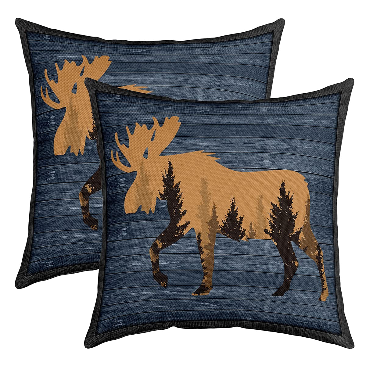 Deer Hunting Throw Pillow Covers for Sofa Bed Set of 2 Cute Deer Decorative Pillows Cushion Covers Antlers Western Farmhouse Forest Blue Brown Wild Animal Pillow Inserts Not Included 22x22 Inch — image 1