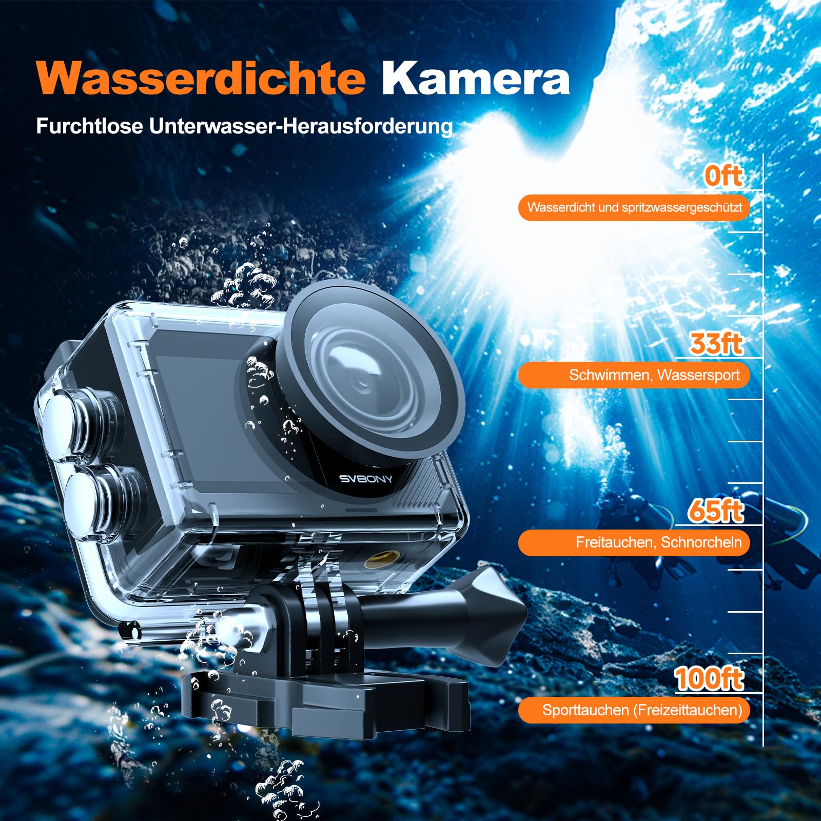 SVBONY SVGo2 4K Unterwasserkamera Action-Kamera EIS Wasserdicht 30m Touchscreen Dual-Screen 140° Weitwinkel WLAN