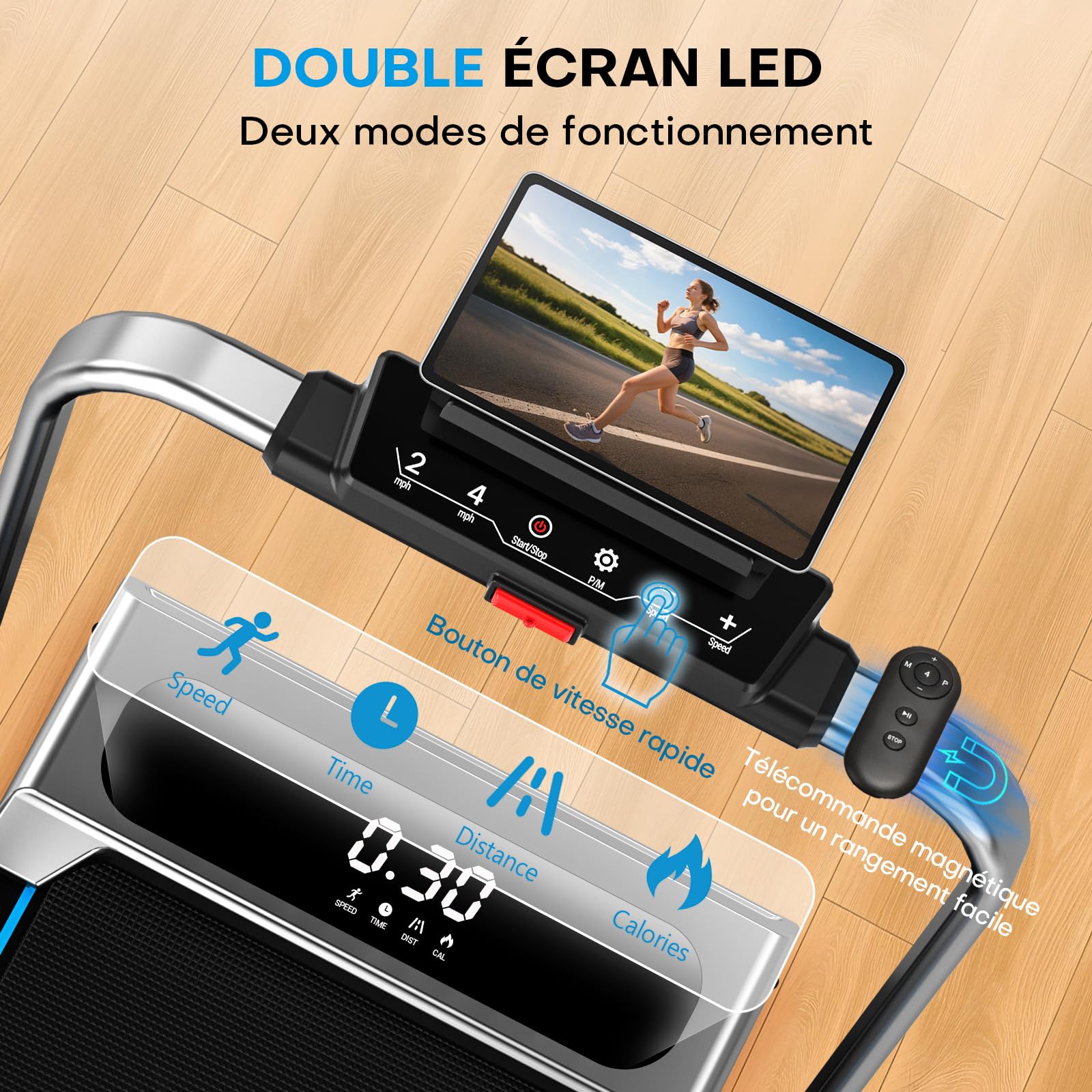 Tapis de Course Pliable FOUSAE 12 Programmes HIIT Inclinable 9% 12 KM/H Moteur 2,75 CV Charge 158kg