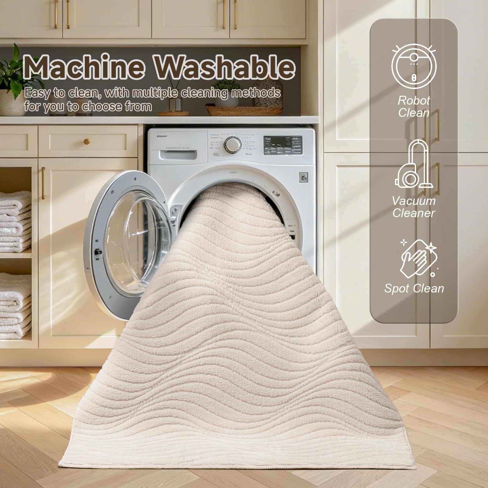 Pauwer Teppich für Wohnzimmer, modern, weich, flauschig, für Schlafzimmer, einfarbig, rutschfest, waschbar, Boho-Akzent, Innenmatte, Bodenteppich für Esszimmer, Wohnheim, Küche, Büro