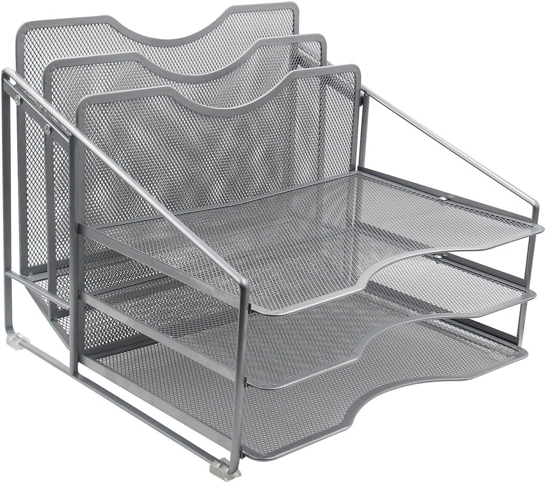 EasyPAG Mesh Desk Organizer Letter Tray with 4 Horizontal and 2 Upright