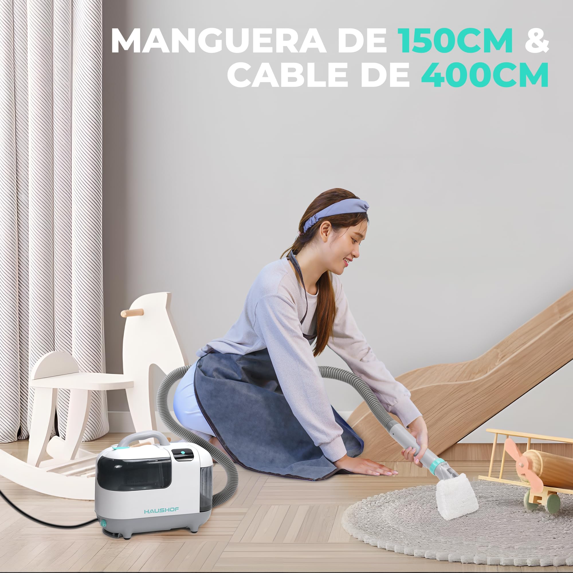 HAUSHOF StainZapper Vapo Limpiador de Alfombras a Vapor, Aspiradora de Agua Tapiceria con Funciones de Agua Caliente y Vapor, Limpia Tapicerias para Sofá, Moquetas, Incluye Detergente y Cepillo, 75 dB