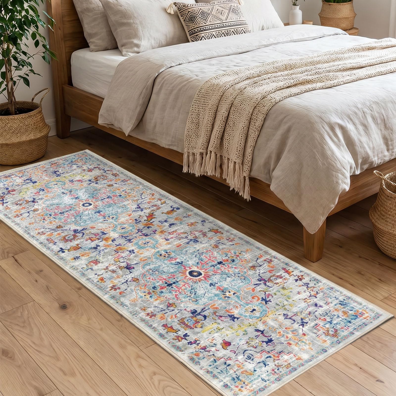 Runner Rug for Hallway 60x180cm - Non Slip Low Pile Hallway Runner Rug Washable Kitchen Runner Rug, Ultra Soft Vintage Carpet Runner for Kitchen Entryway Laundry Room, Boho Long Hall Runner Rugs