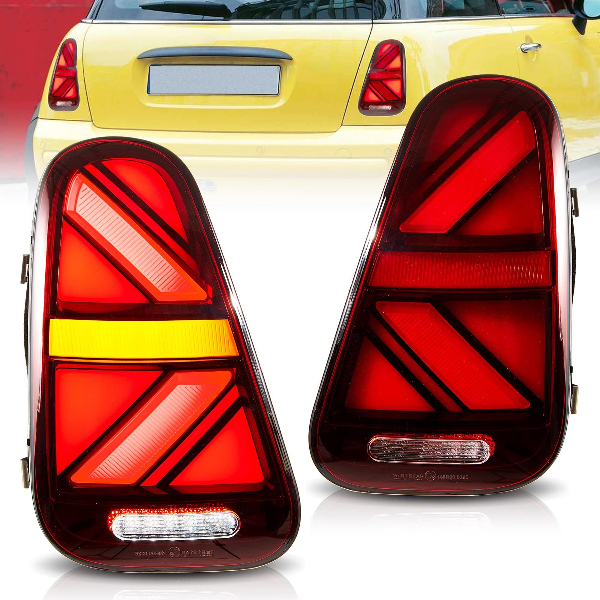 VLAND LED Światła tylne do samochodów Mini Cooper/One, MK1, R50, R52, R53, Hatch 2001–2006, światło tylne z dynamiczną aktywacją, 2 szt. (lewe i prawe)