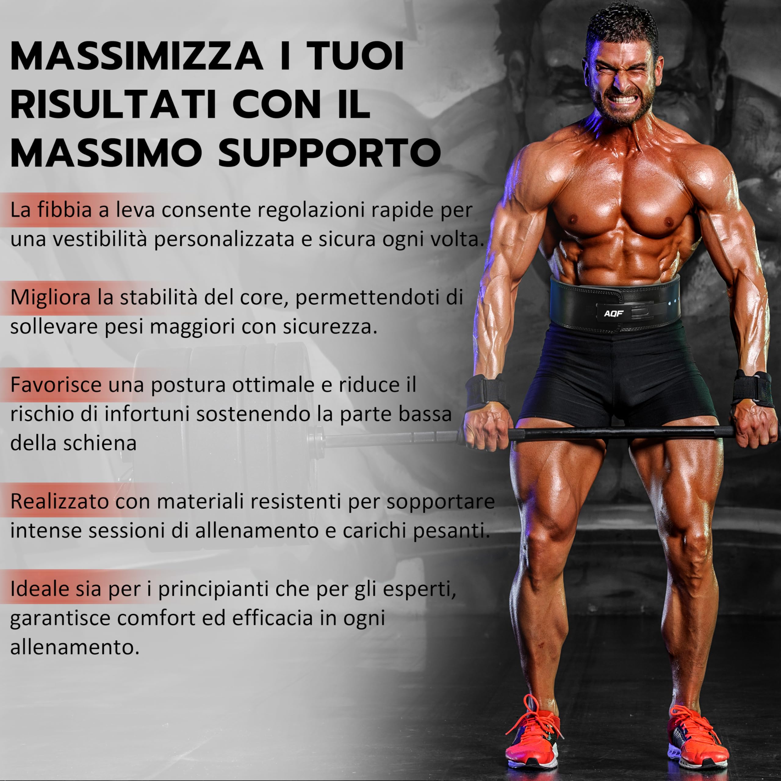 AQF Cintura Powerlifting Leva Fibbia - Larga 4" Spessa 10mm Approvato da IPL USPA - Cintura Palestra Uomo, Cintura Sollevamento Pesi, Cinta Palestra Bodybuilding per Squat, & Gym