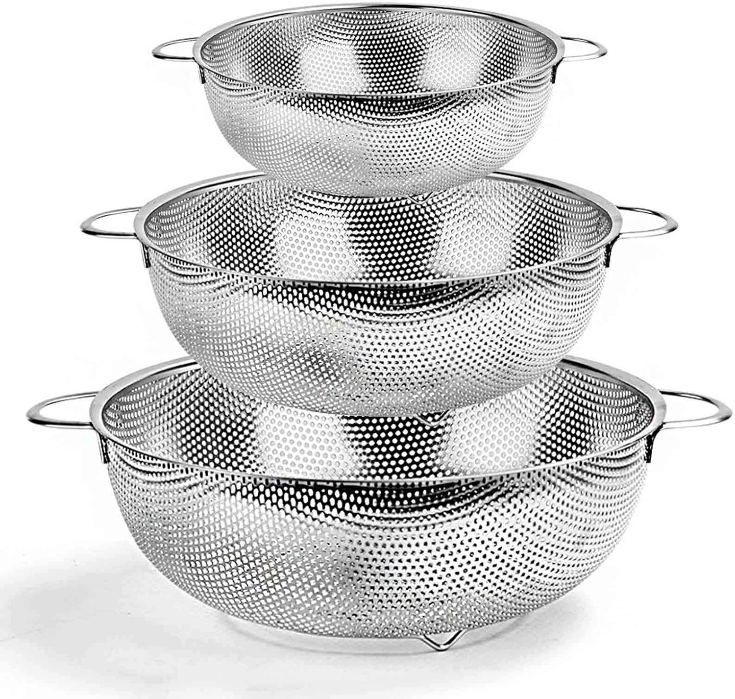 TeamFar Colander Set of 3, Stainless Steel Perforated Metal Colander