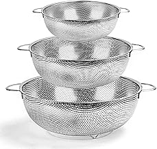 TeamFar Colander Set of 3, Stainless Steel Perforated Metal Colander Strainer with Handles for Spaghetti, Pasta, Berry, Rust Free & Dishwasher Safe - 1/3/5-quart