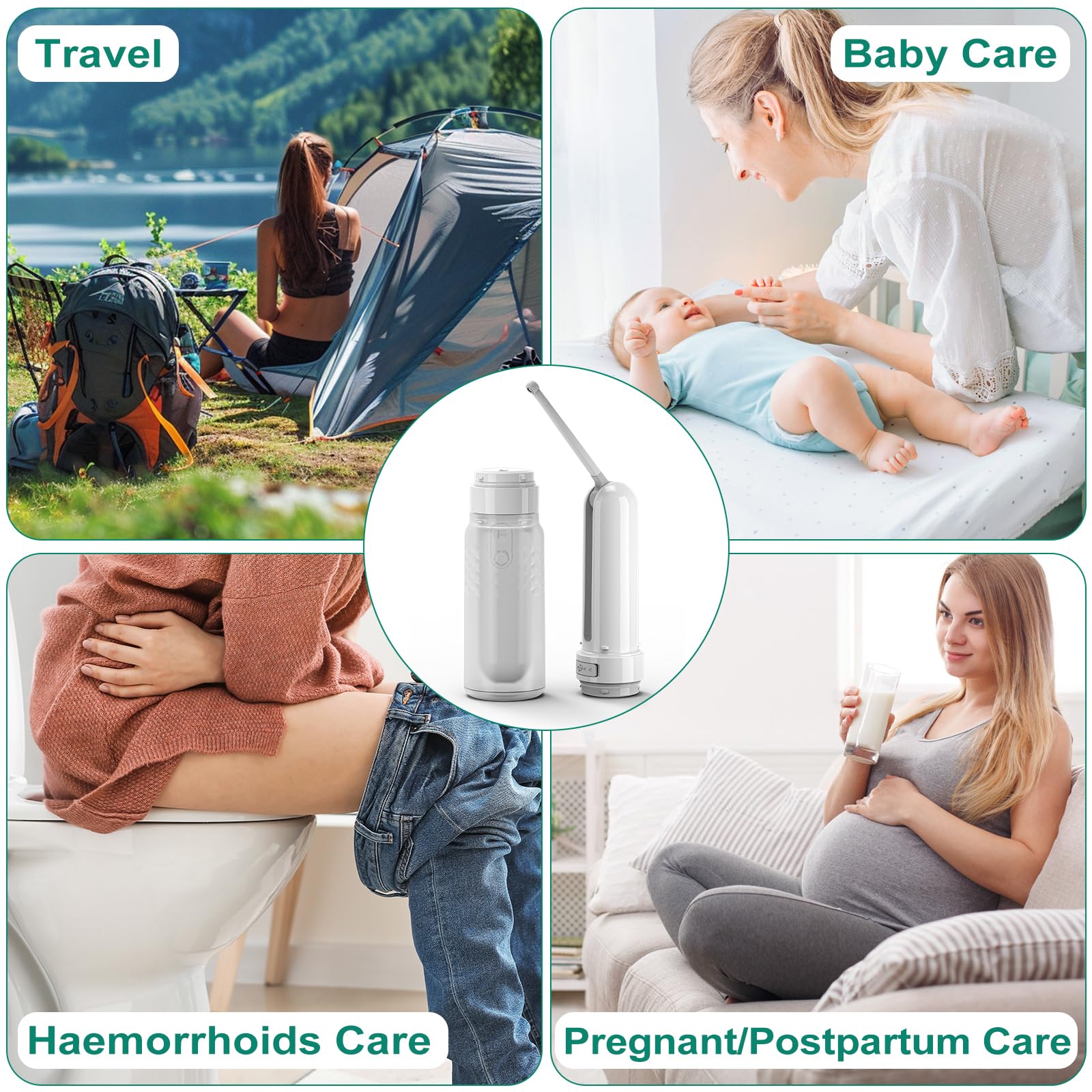 Bidet Électrique Portable Rechargeable – 3 Modes 60s Auto-Stop, Douche Intime pour Soins Post-partum, Hemorrhoid Treatment, Femmes Enceintes, Bébés, Seniors, 320ml – Hygiène et Soin Sans Papier